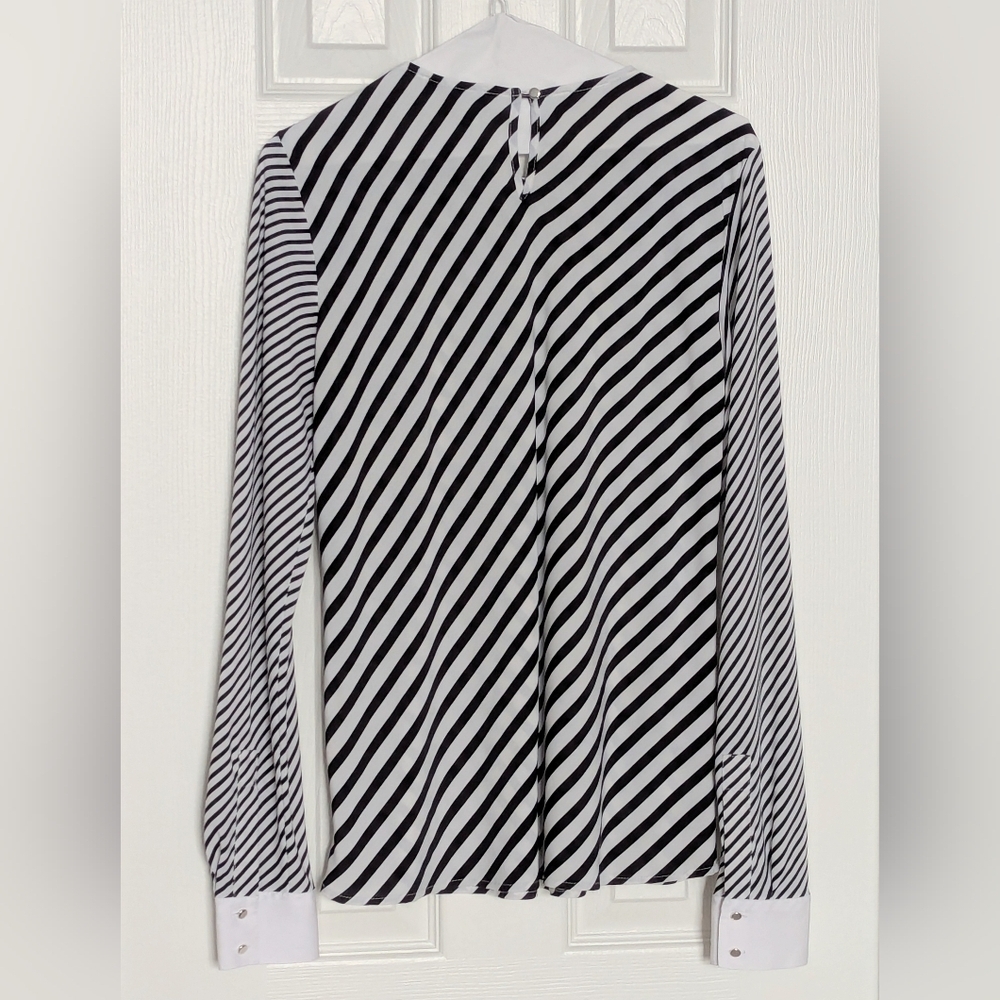 Calvin Klein Women's (Small) Black & White Vertical & Horizontal Striped Blouse